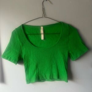 Babaton Green Ribbed Crop Top